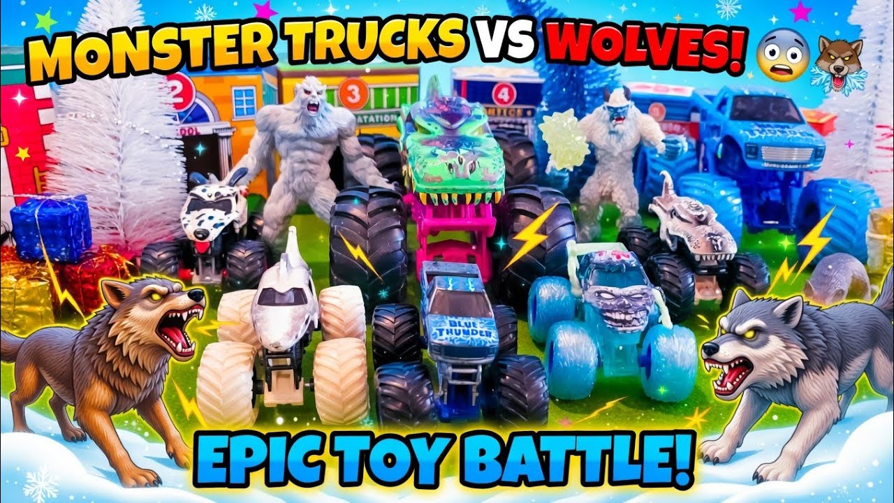 Epic Monster Trucks Battle vs. Ice King & His Wolves – Fail the Jump = Total Chaos!