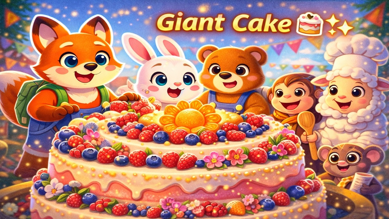 Fox Bunny Bearo and the Giant Cake 🎂✨ | Sweet Festival Adventure | 3D Kids Animation