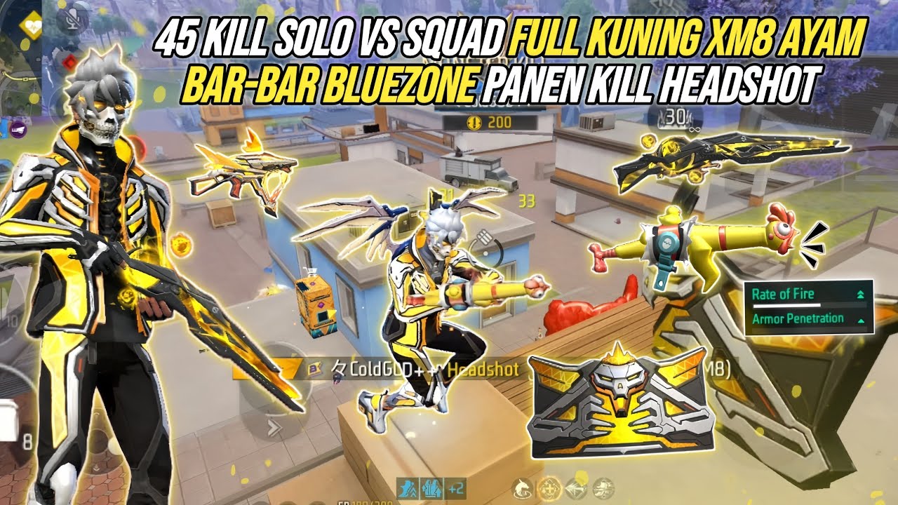 45 KILL SOLO VS SQUAD FULL KUNING XM8 AYAM !!! BAR-BAR NO REM BLUEZONE PANEN KILL HEADSHOT