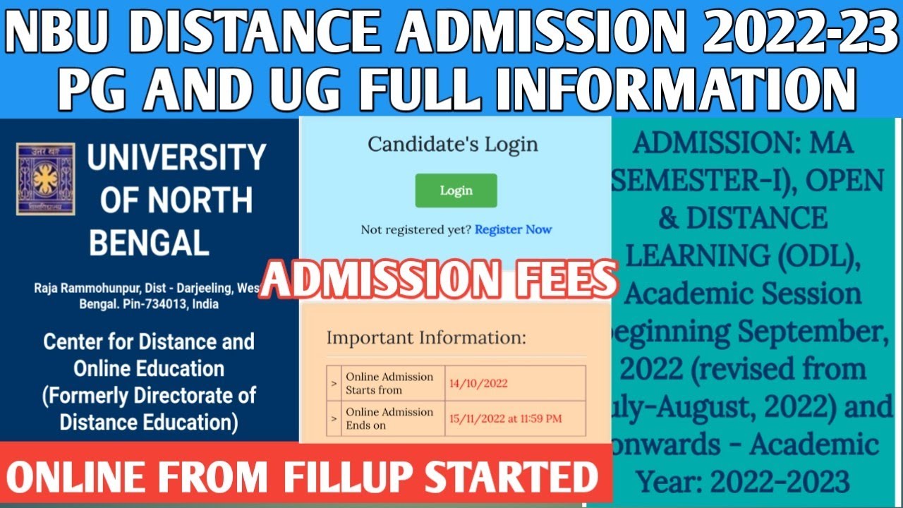NBU - PG and UG Distance admission Fees and  Full information 2022-23 || University of North Bengal