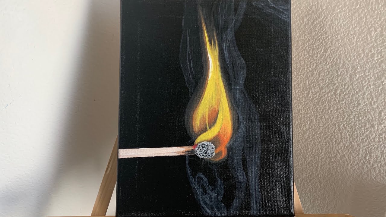 Fire acrylic painting/ lit match/acrylic painting for beginners/acrylic on canvas
