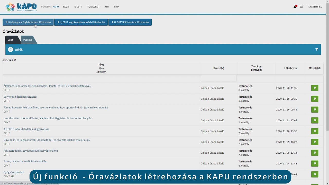 &Uacute;j funkci&oacute;  - &Oacute;rav&aacute;zlatok l&eacute;trehoz&aacute;sa a KAPU rendszerben