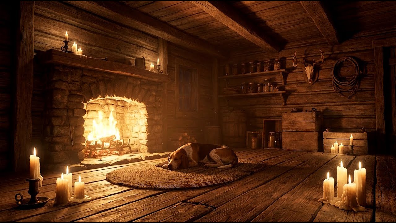 Crackling Fire Sounds | ASMR Fireplace Therapy 🔥 🐶Cozy Sleeping Dog by