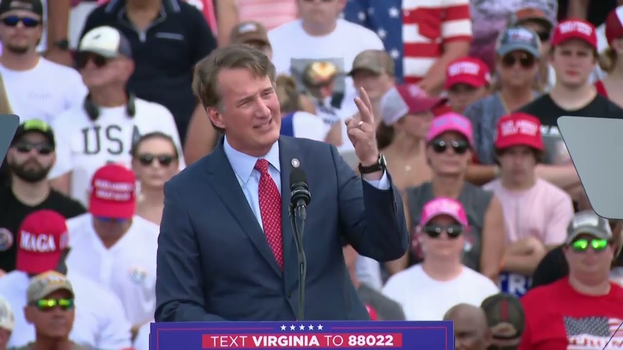 Governor Glenn Youngkin speaks at Donald Trump rally in Virginia