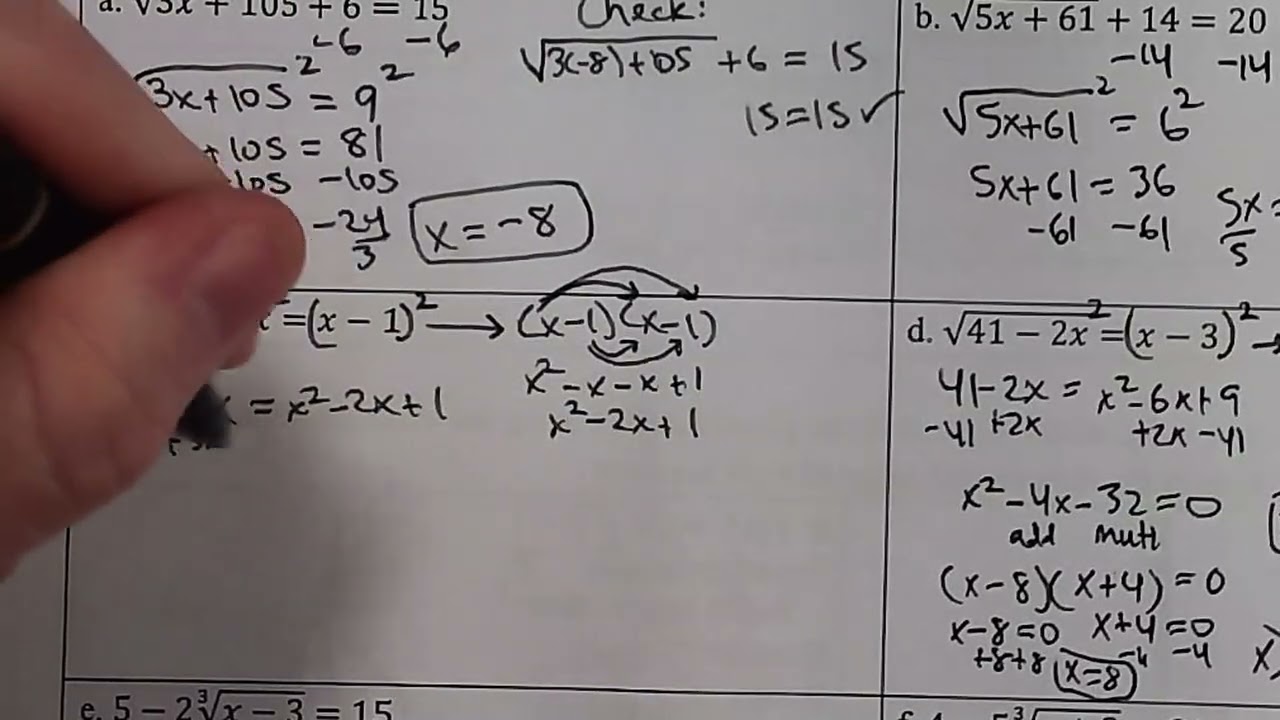 A2 Lesson 7.2 Example #1A, C, E, G Solving Radical Equations