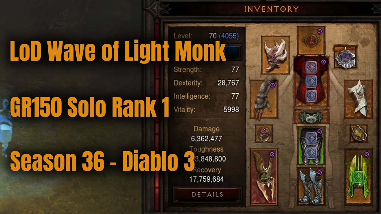 Сезон 36 LoD Волна Света Монах Ранг 1 GR150 Соло - Diablo 3