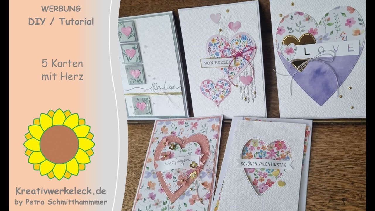 5 Karten mit Herz - Aus dem #action Block Watercolor - DIY/Tutorial