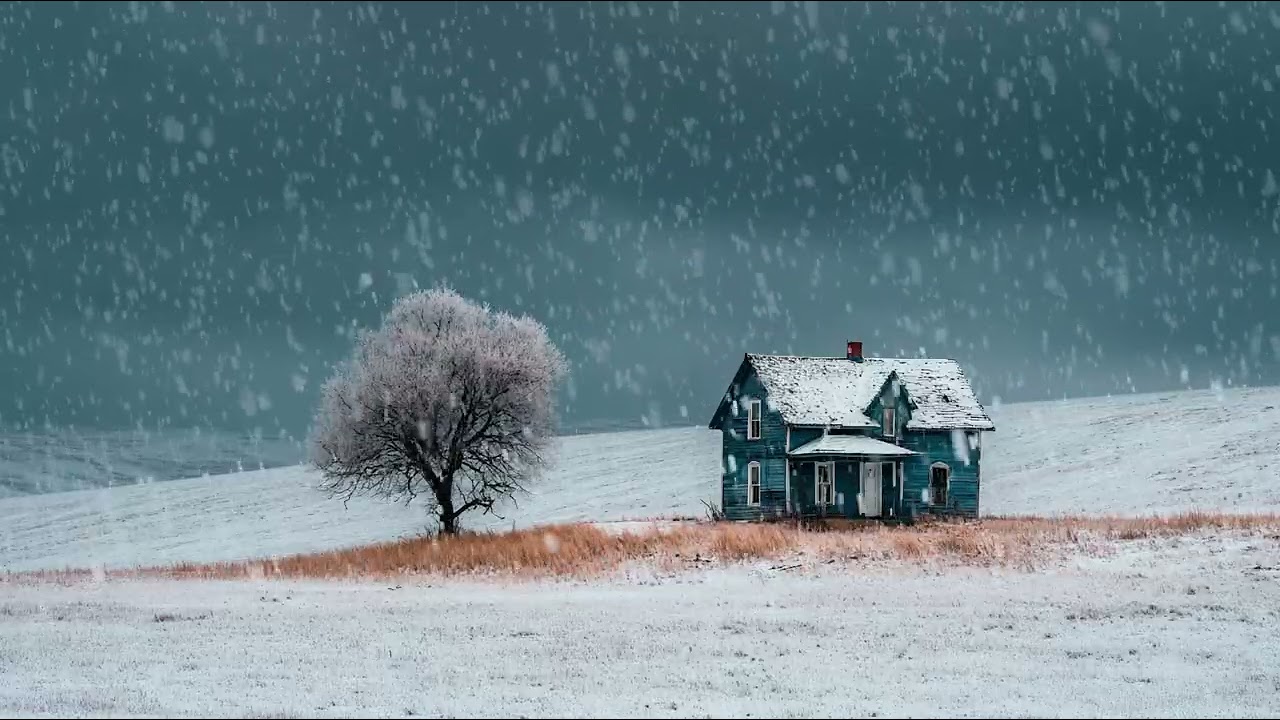 Lonely winter night ambience with snow | Falling snow sounds for focus, meditation, and rest