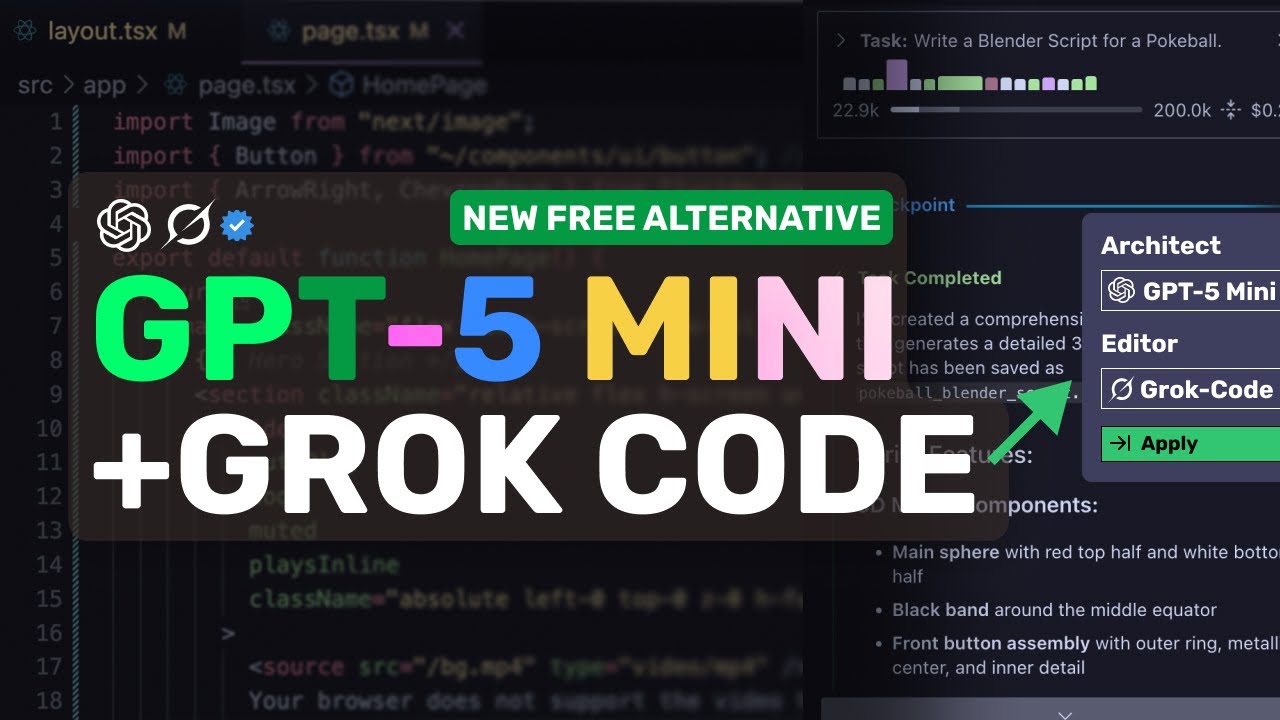 GPT-5 Mini + Grok Code: НОВАЯ И ЛУЧШАЯ БЕСПЛАТНАЯ / НЕДОРОГОЙ альтернатива Клоду!