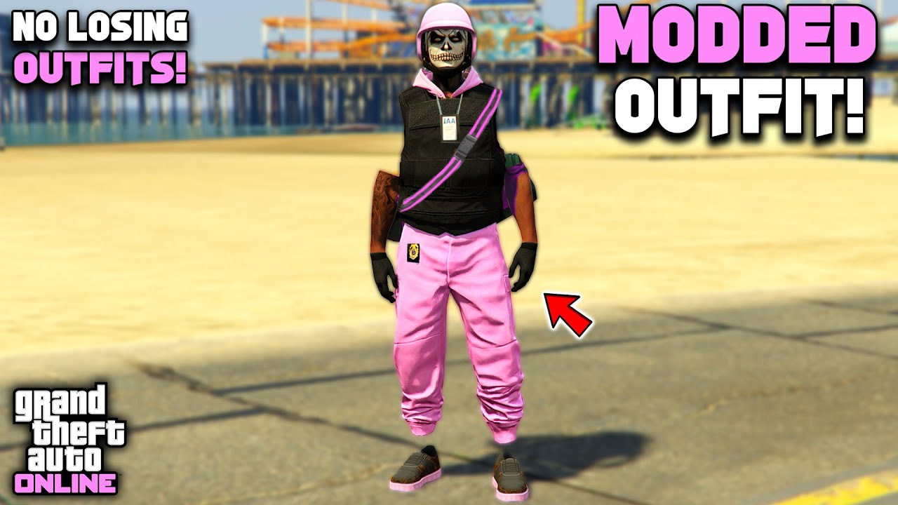 Модифицированный комплект одежды для GTA 5 ONLINE: розовые спортивные штаны с невидимыми рукавами...