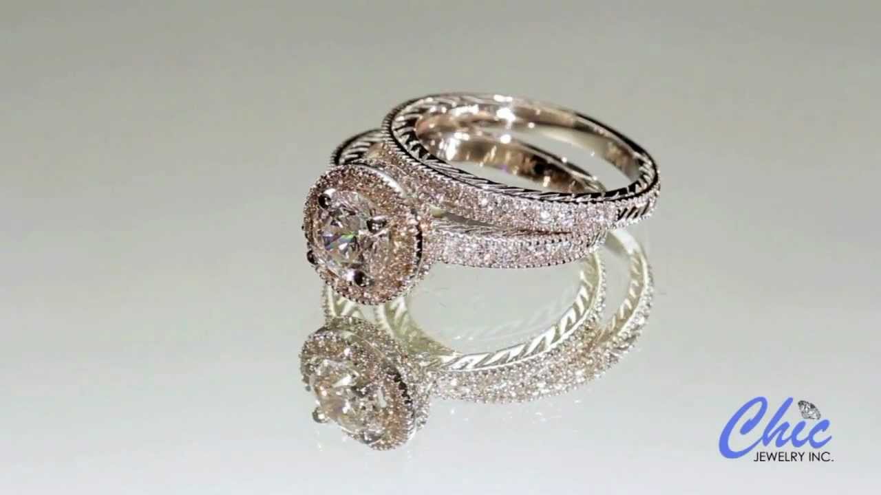 A beautiful ring set, engraved shank & high quality round diamond cubic zirconia -Item P5435w