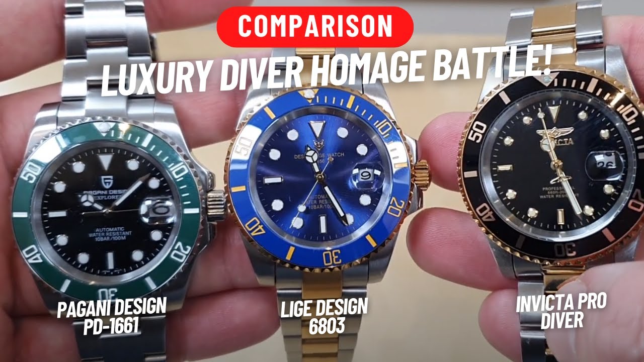 LUXURY DIVER HOMAGE BATTLE! INVICTA PRO DIVER VS LIGE 6801 VS PAGANI DESIGN PD-1661!