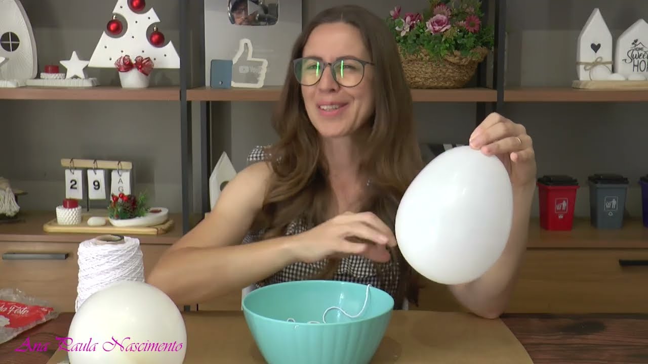 Como fazer Bonecos de Neve com Barbante e Bexiga - Diy Decora&ccedil;&atilde;o de Natal