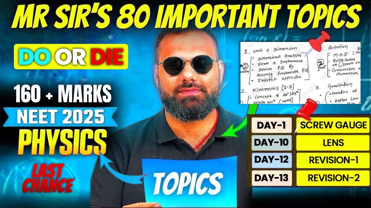 MR Sir 80 Important Topics for Physics (Last 25 Days)😎160+ in PHYSICS NEET 2025