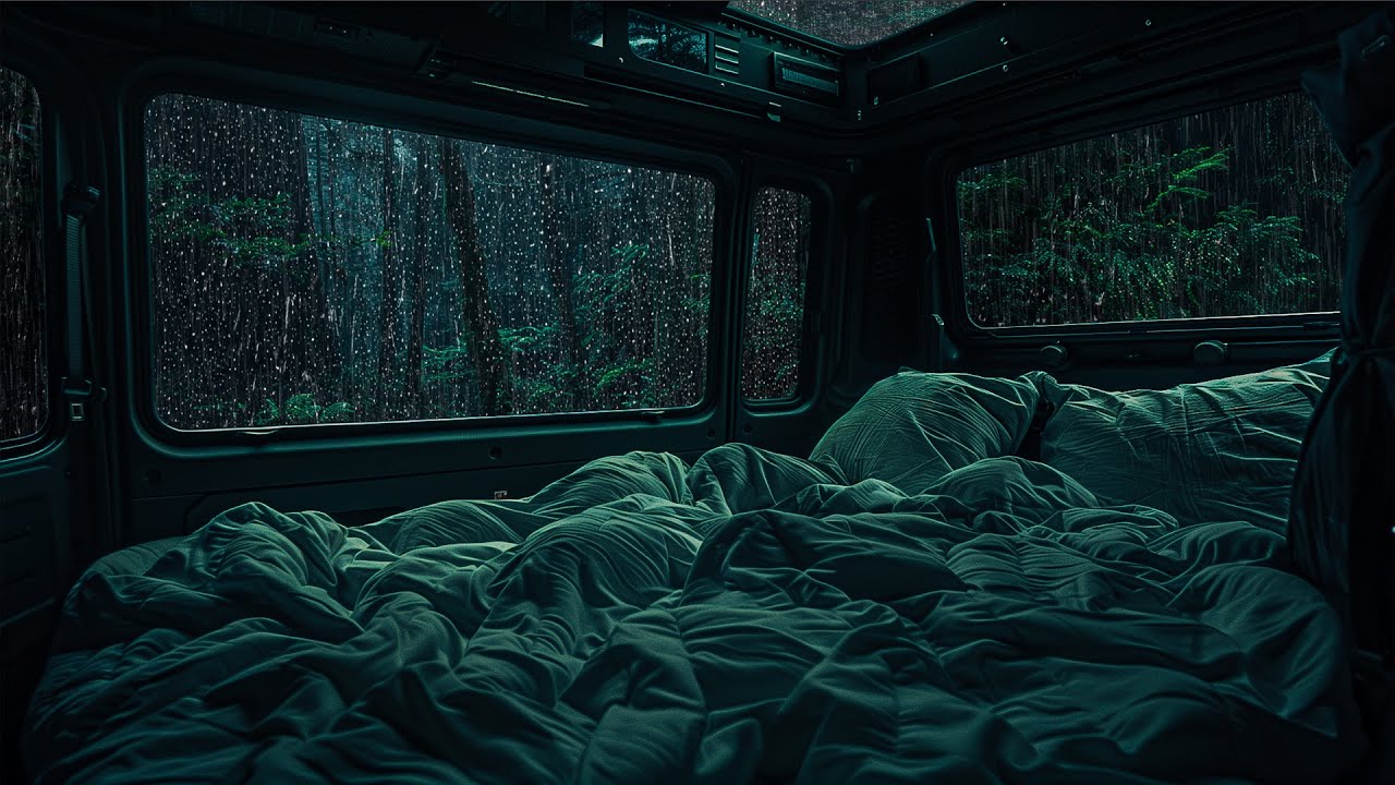 10 Hours⚡️ 99% Will Sleep Instantly | Relaxing Rain in Camping Van, Forest Sounds for Deep Sleep