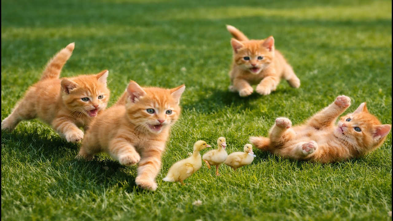 🐾🌸 Adorable Kittens Playing on Lush Green Grass | Sweet Cat Sounds | Relaxing Cat Video