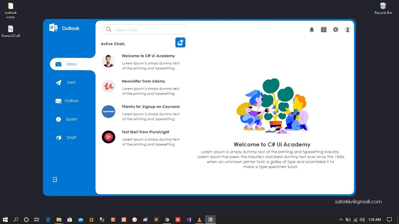 C# - Outlook Mailbox Concept [Guna Ui Framework Demo]