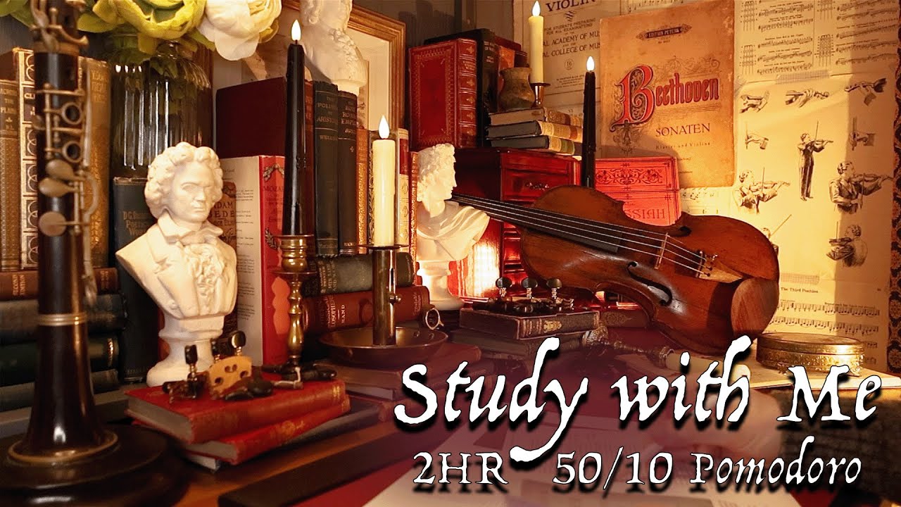 2-Hour Study With Me | The Old Music Room (night studies) | Background Noise ASMR | Dark Academia