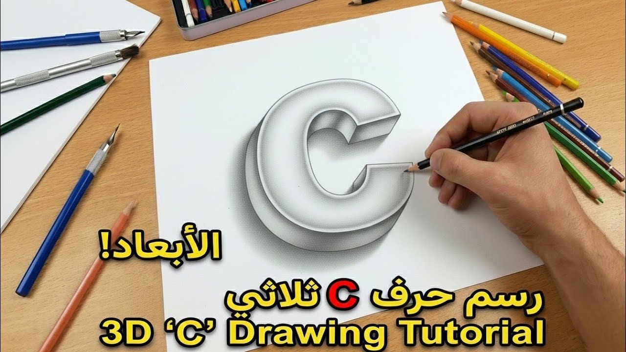 تعلم رسم حرف C ثلاثي الأبعاد #drawing 