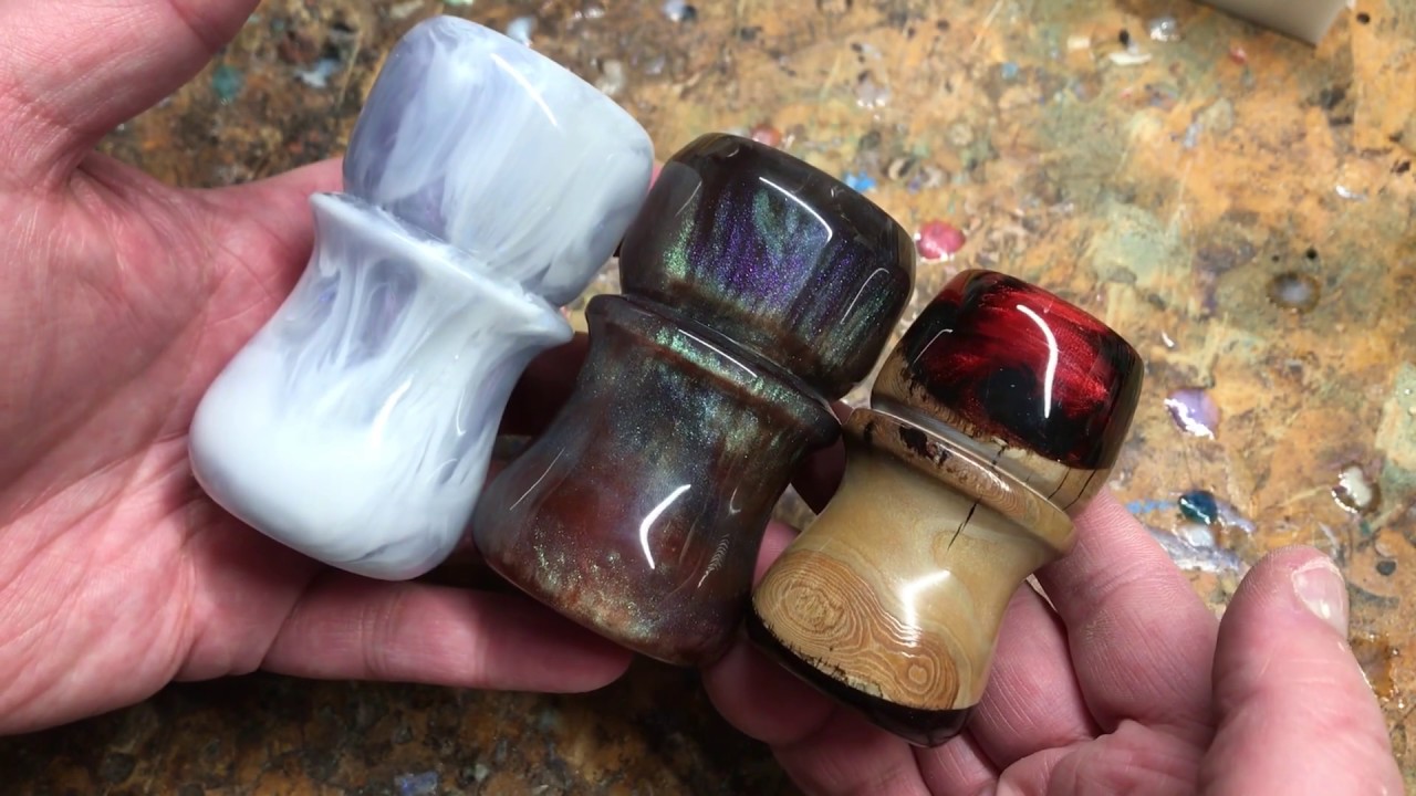 Turning a Red and Black Hybrid Shaving Brush Handle - Alumilite and Stabilized Apple Wood Blank