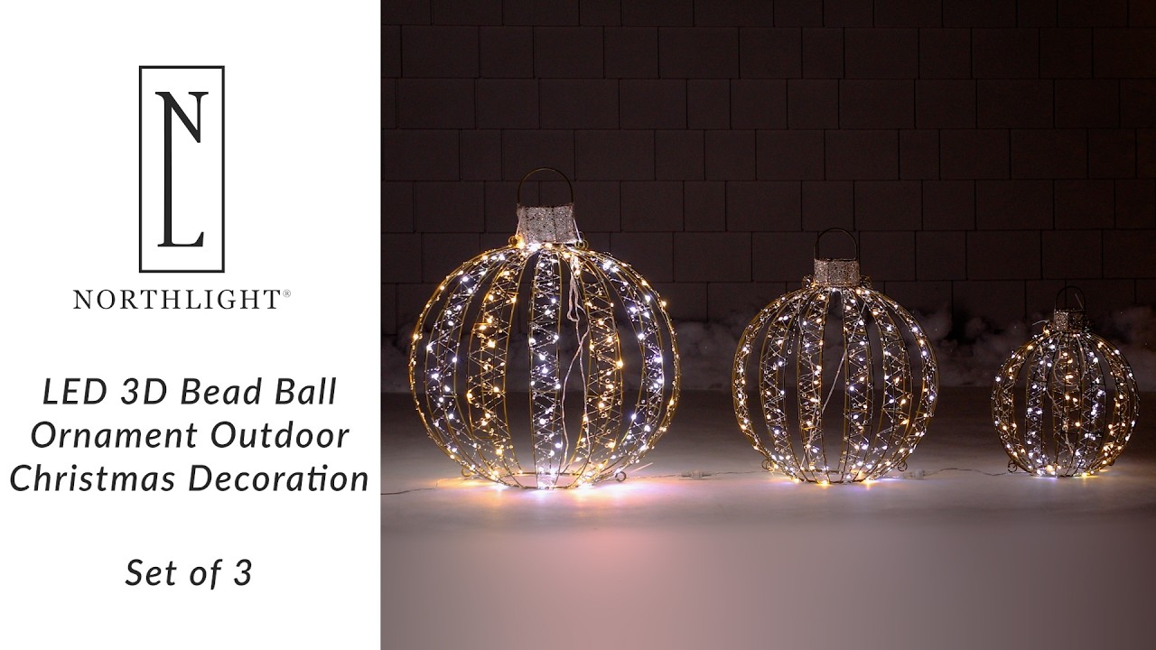 LED 3-D Bead Ball Ornament Outdoor Christmas Decoration - Set of 3 | Northlight YE93929 | Northlight