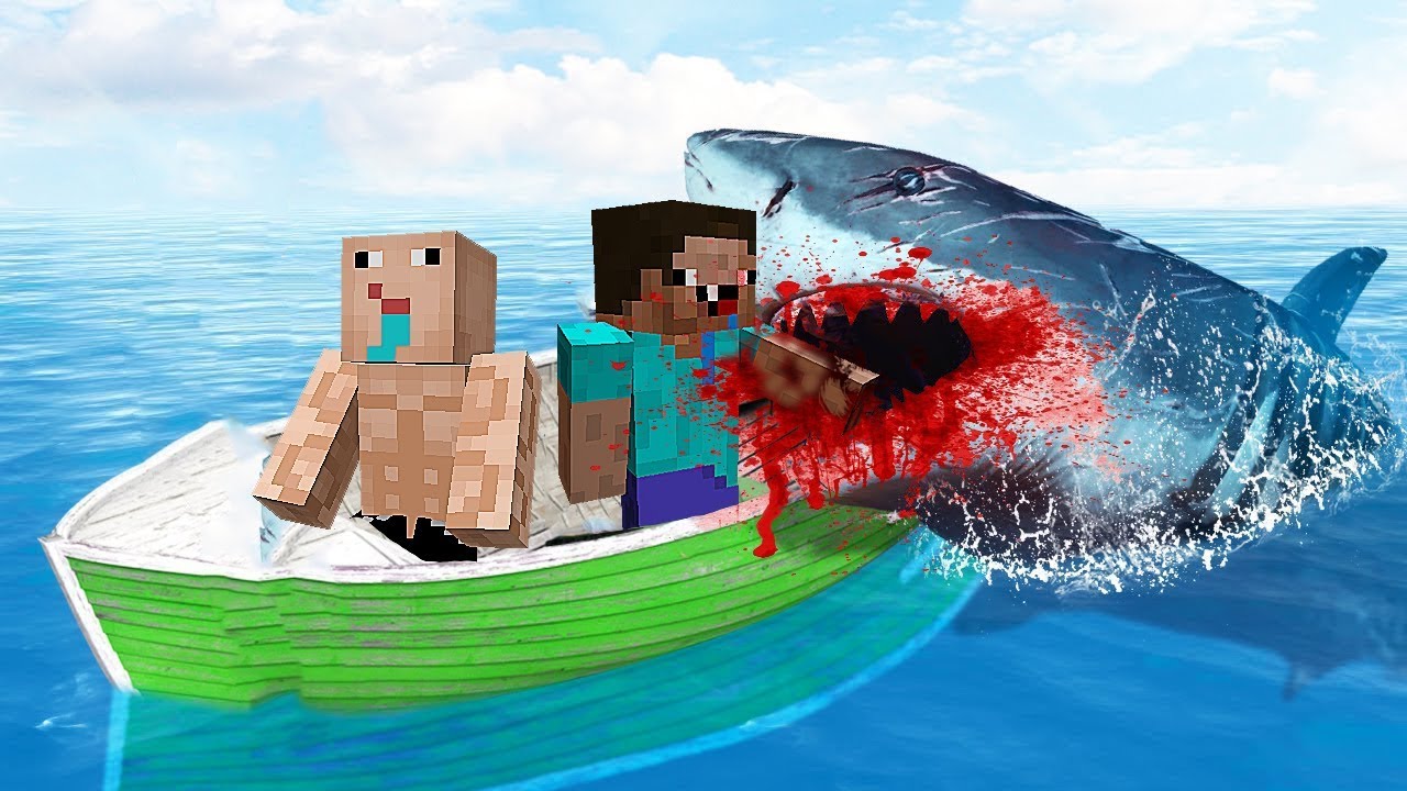 2 NOOB HUYEN DEL TIBURÓN EN LA PLAYA 😱 MINECRAFT TROLL