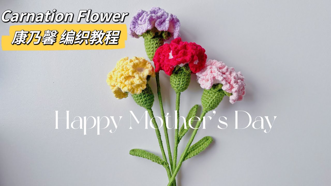 【CC English Subtitles】鉤針編織教程 - 康乃馨花朵 Crochet Tutorial Crochet Carnation flower