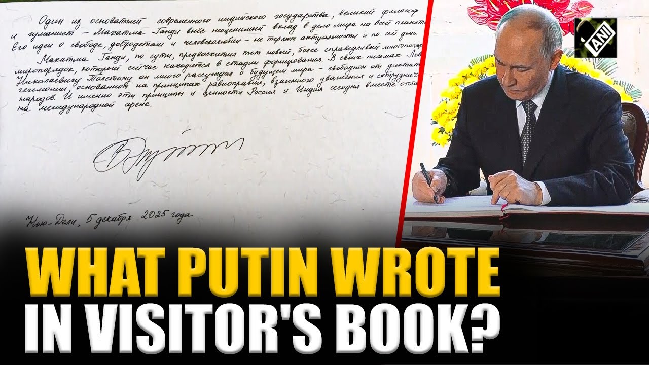 Russian President Putin signs visitors&rsquo; book at Rajghat after floral tribute to Mahatma Gandhi