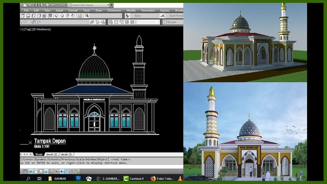 TUTORIAL SKETCHUP. DRAWING MOSQUE IMPORT/ EXPORT AUTOCAD. GAMBAR MASJID SKETCHUP