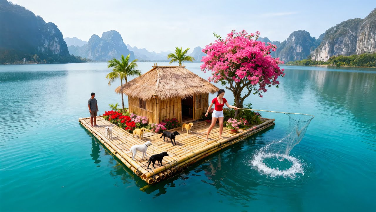 TIMELAPSE -- Girl Leaves Civilization to Build a Floating Self-Sustaining Island | Start to Finish