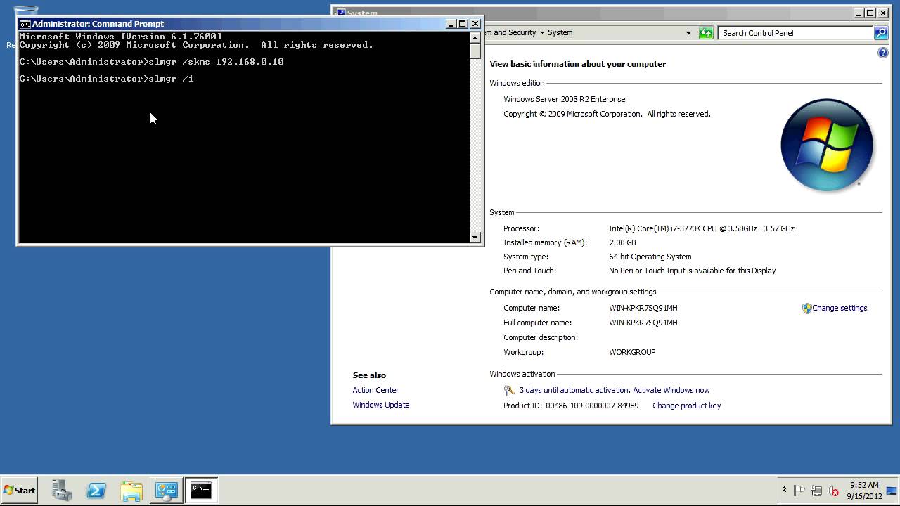 Activating Windows Server 2008 R2 Enterprise with a KMS server