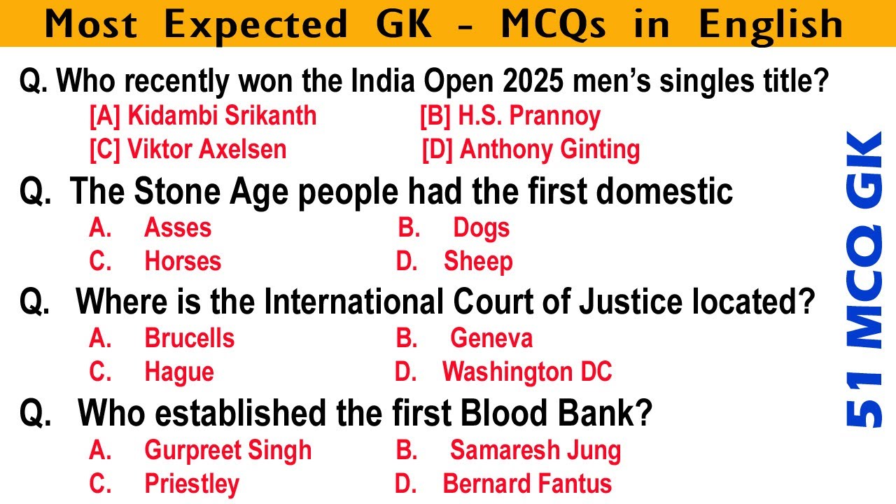 Most Expected GK Questions for Competitive Exams 2025 | General Knowledge MCQs with Answers