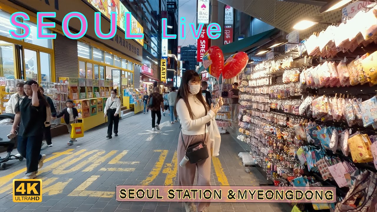 Seoul Walking Tour at Dusk - Seoul Station & Myeongdong Night Market 4K