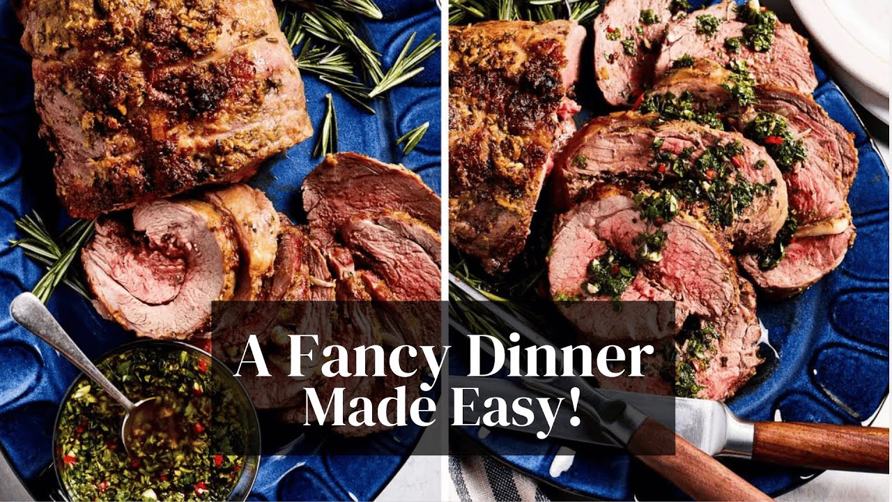 Roasted Leg of Lamb with Garlic & Rosemary + Mint Chimichurri