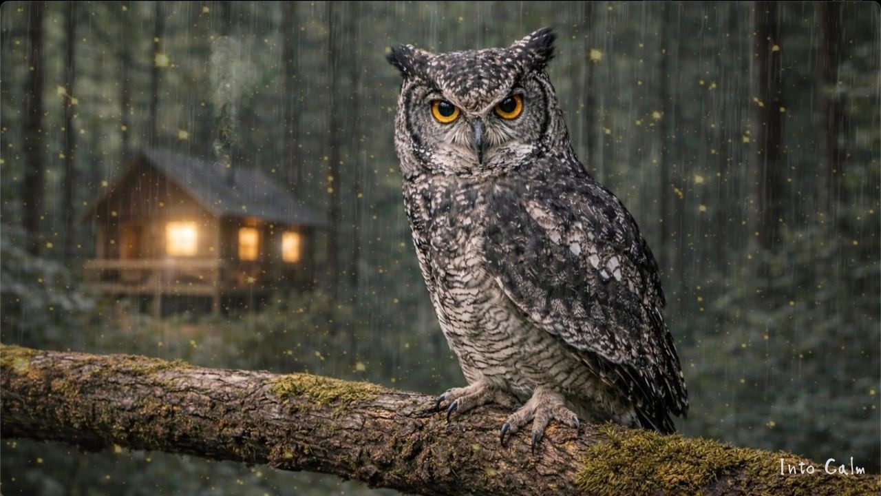 Rainy Forest Owl Ambience | Rain Sounds for Relaxation – 3 Hours