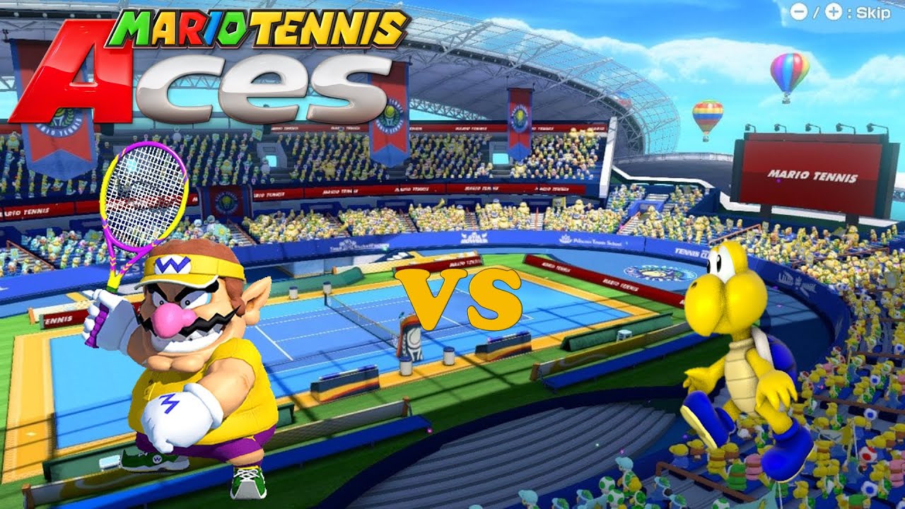 Mario Tennis Aces - Wario vs Blue Koopa Troopa - Marina Stadium Hard Court