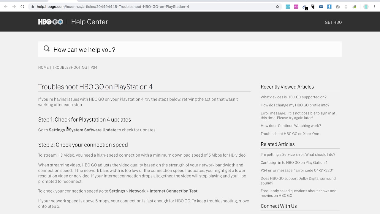 How to troubleshoot HBO GO on PlayStation 4?