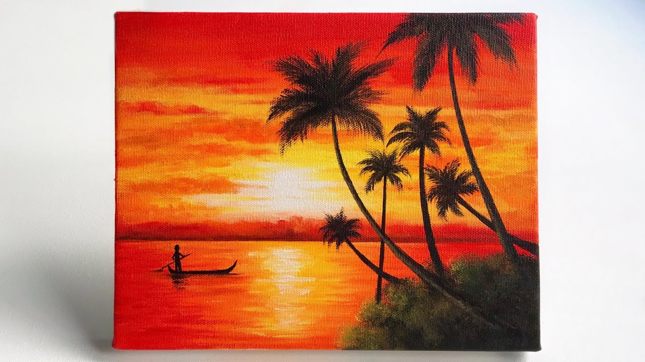 Easy sunset  painting / painting for beginners / step by step acrylic painting tutorial