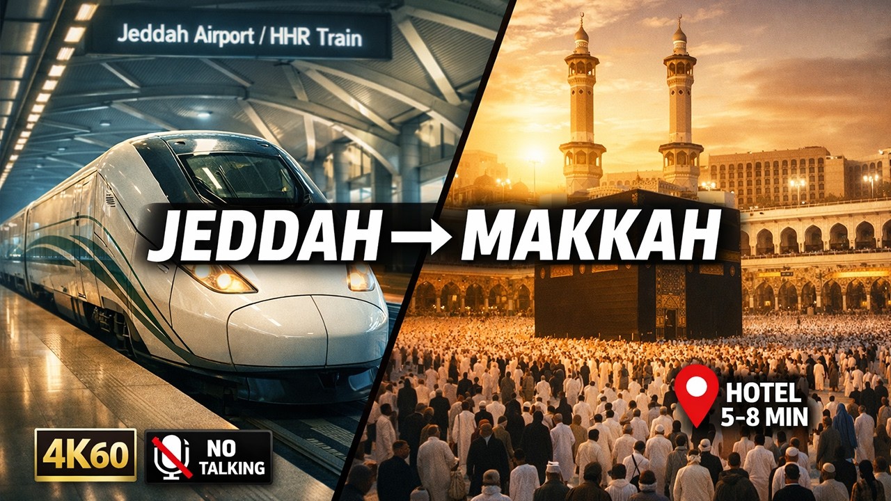 Mecca (Makkah) 4K60 Walking Tour (No Talking) | Jeddah Airport,  Masjid al-Haram + Hotel Near Haram