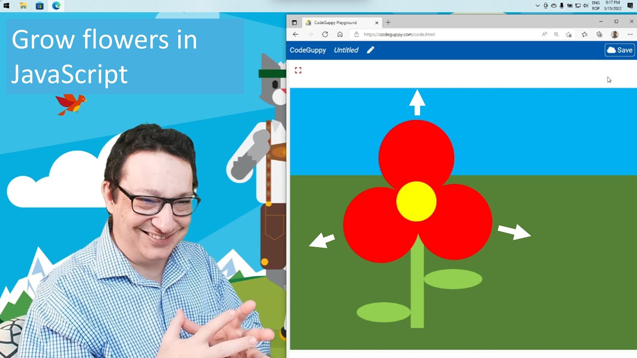 Clip: Grow flowers in JavaScript. An exercise for p5.js enthusiasts