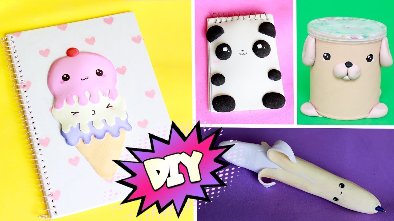 DIY KAWAII MATERIAL ESCOLAR 4 ideias com MATERIAL VELHO e RECICLADO - VOLTA ÁS AULAS