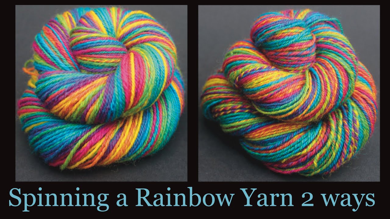 Spinning a Rainbow Yarn 2 Ways.  Blending Wool, Using a Hackle and Diz, Chain Plying. Relaxing video
