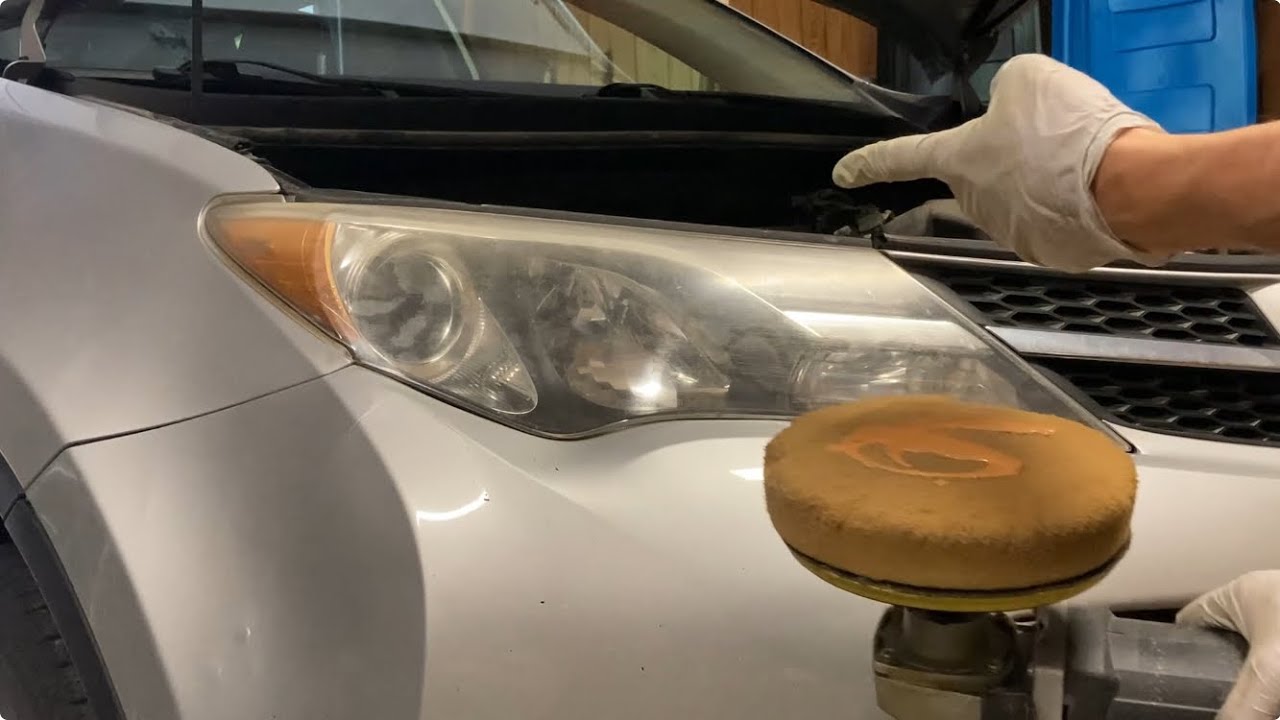 Quick restoration of cloudy headlights with rotary car buffer
