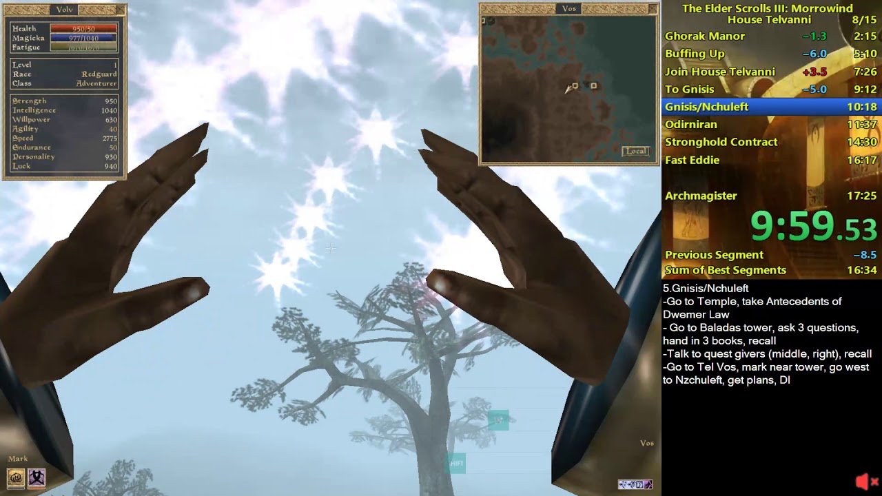 Morrowind House Telvanni Speedrun in 16:45 (no loads)