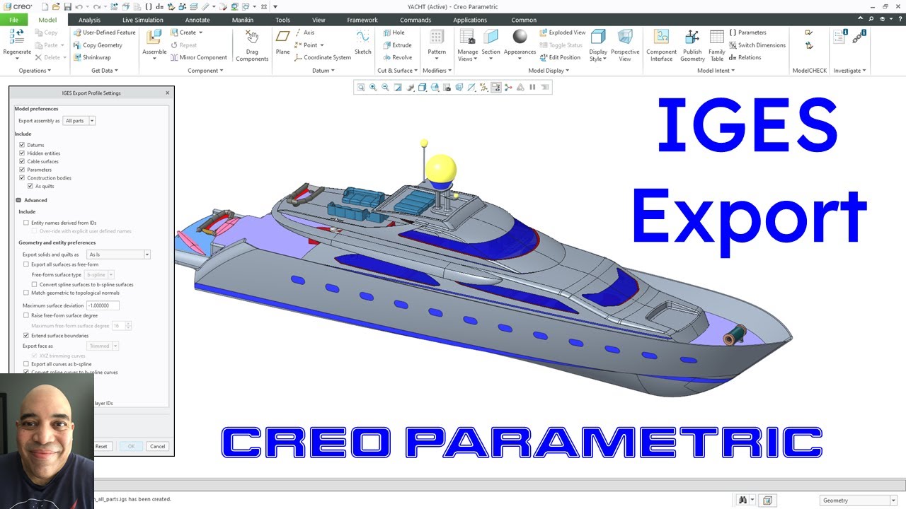 Creo Parametric — экспорт файлов IGES | Обмен данными