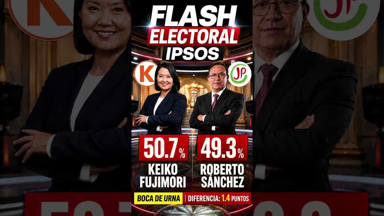 Ipsos exit poll! Keiko up by 1.4 points #keikofujimori #robertos&aacute;nchez
