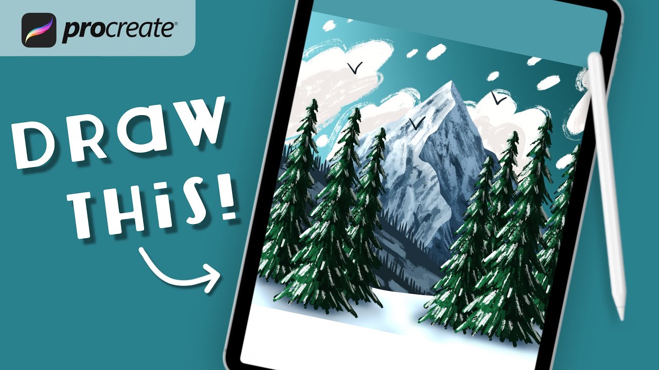 Procreate Step by Step Tutorial - Mountainside Forest - Draw With Me - iPad Art - Landscape