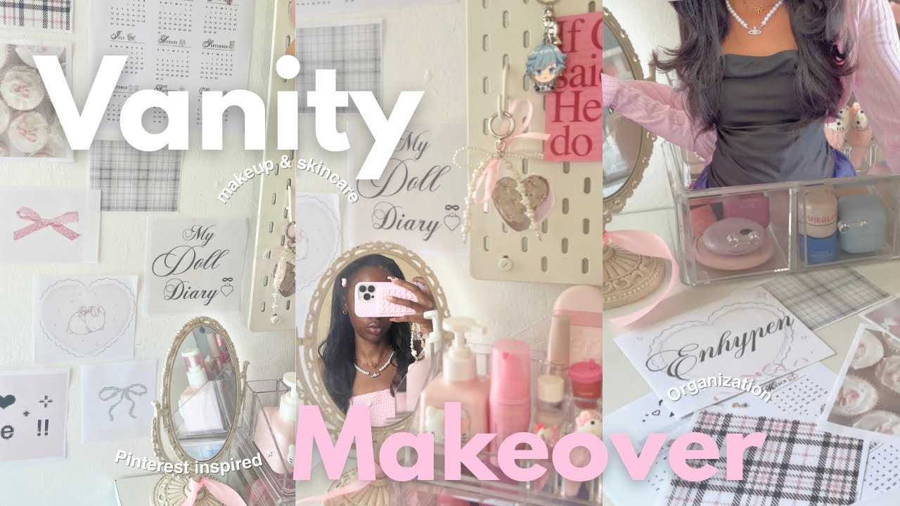 Aesthetic Vanity Makeover 🐻🩷 | coquette aesthetic 🎀,ASMR organization & Pinterest inspired 