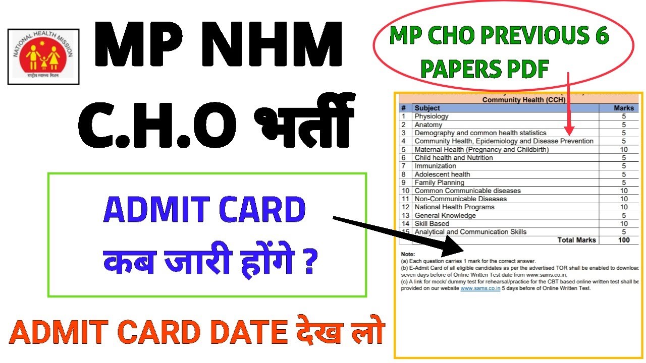 MP NHM CHO - ADMIT CARD कब जारी होंगे ? ADMIT CARD DATE + MP CHO PREVIOUS PAPERS PDF FILE