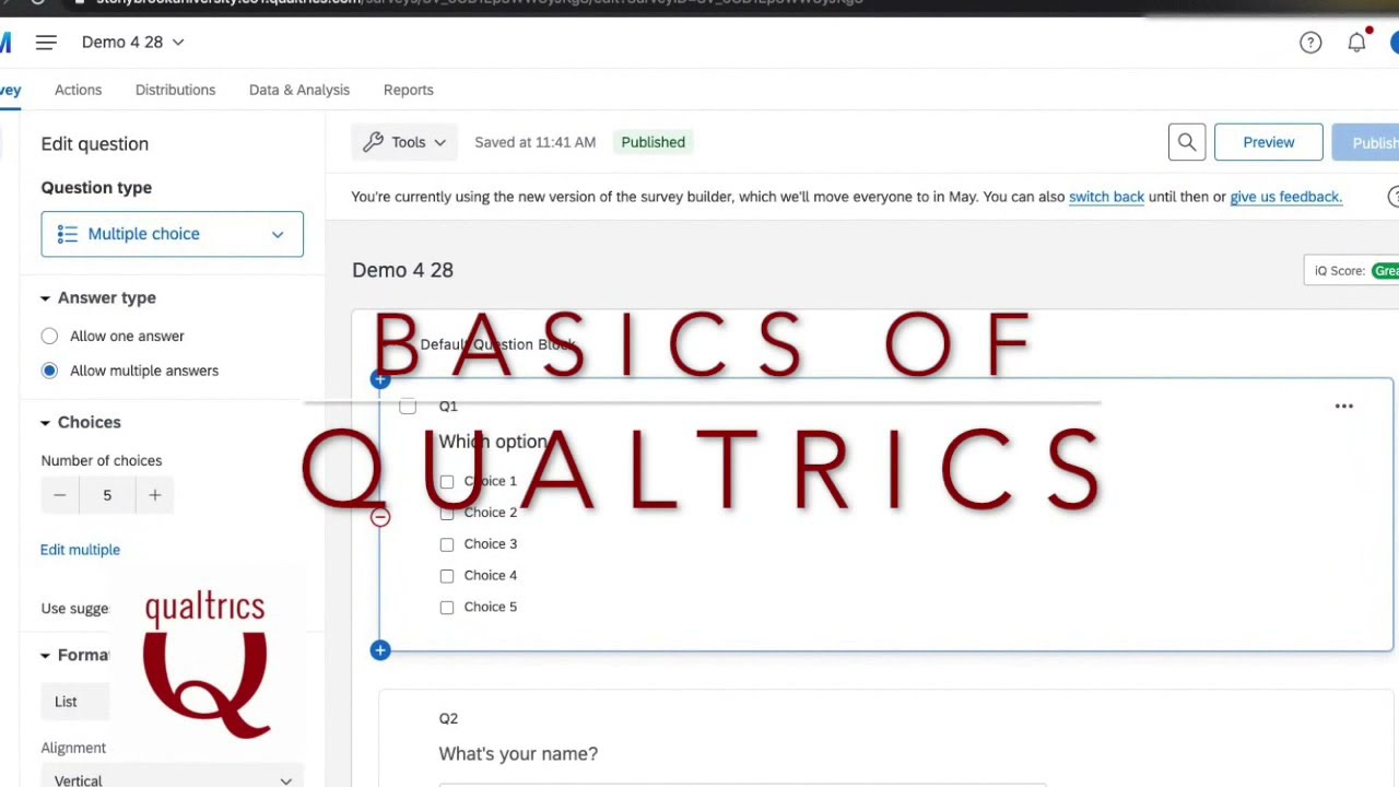 Основы Qualtrics: создание опроса, получение URL-адреса опроса, просмотр данных/отчётов